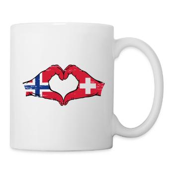 Norway Switzerland Flag Hands Heart Shape Used - Mug - white - Right