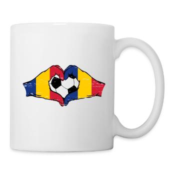 Romania Football Flag Hands Heart Shape Used - Mug - white - Right