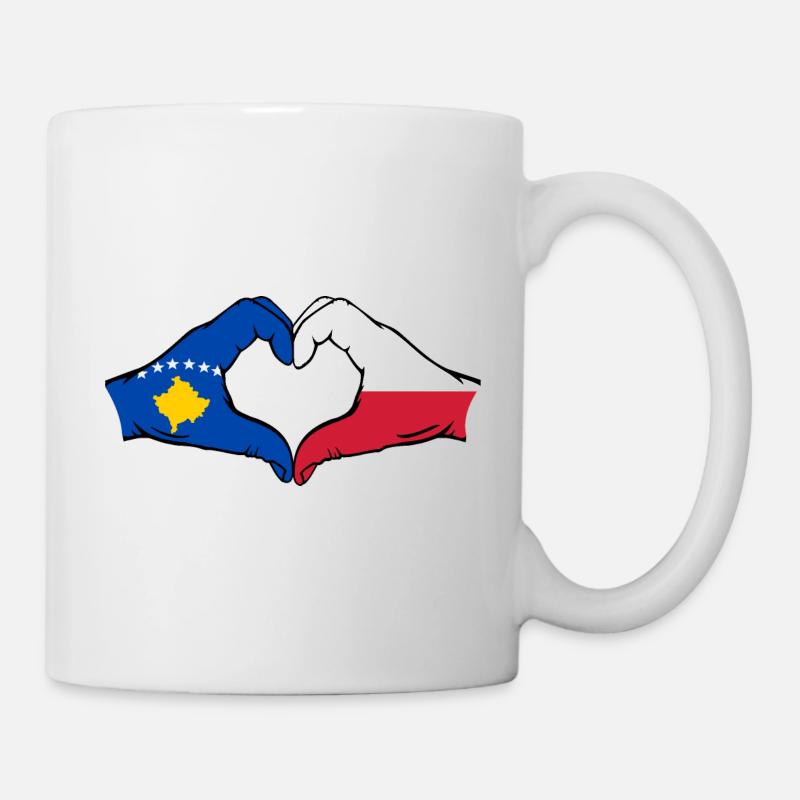 Kosovo Pologne Drapeau Mains Coeur Forme - Mug blanc - blanc
