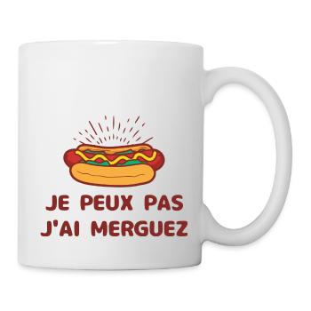 "T-shirt "Je peux pas j'ai merguez" - Mug blanc - blanc - Droite
