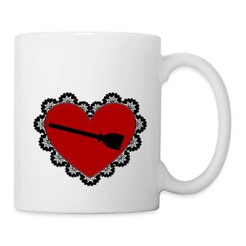 Heart broom elegant with lace trim - Mug - white - Right