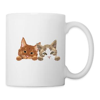 Niedliche zwei Katzen spähen - Tasse - Weiß - Rechts