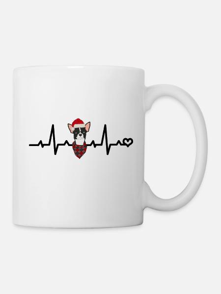 Chihuahua EKG Hund mit Weihnachtsmütze und Brille - Tasse - Weiß
