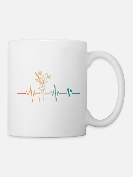 Retro Herzschlag Hand hält Blumen - Tasse - Weiß