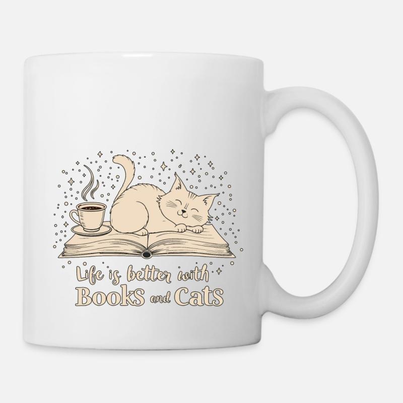 BÜCHER UND KATZEN - Tasse - Weiß