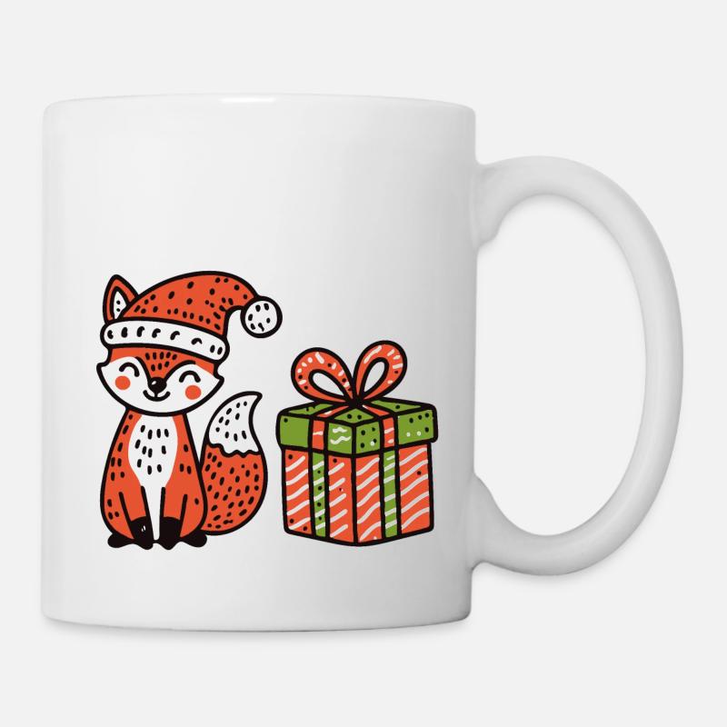 Christmas fox with hat and gift - Mug - white