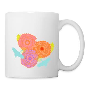 Pfingstrose und Kräne - Tasse - Weiß - Rechts