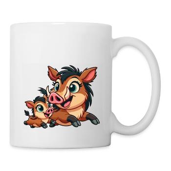 Wildschweinmutter und Kind beim Herumtollen - Tasse - Weiß - Rechts