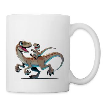 Velociraptor Mutter und Kind beim Herumtollen - Tasse - Weiß - Rechts