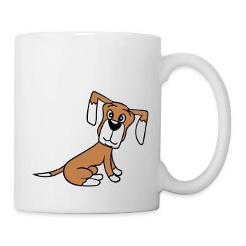 chien assis mignon petit chiot heureux animal de compagnie - Mug blanc - blanc - Droite