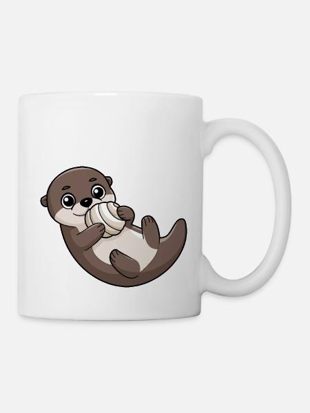 Loutre mignonne avec coquille - Mug blanc - blanc