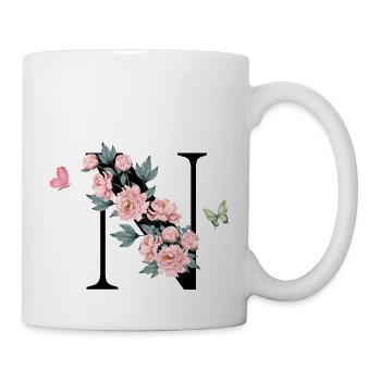 Letter n pink flowers - Mug - white - Right