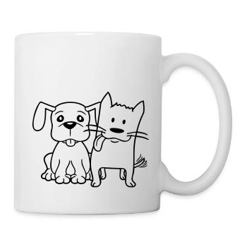 Hund Katze Zwei Freunde Team Kätzchen 2 Duo Crew - Tasse - Weiß - Rechts