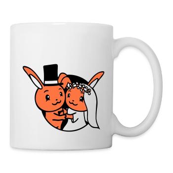 2 Hasen Pärchen Verliebt Frau Mann Reich Zylinder - Tasse - Weiß - Rechts