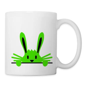 Hase versteckt sich schüchtern hinter Mauer Zaun - Tasse - Weiß - Rechts