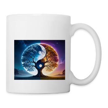 Yin Yang Symbol, Trees, Night, Stars - Mug - white - Right