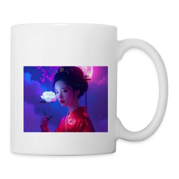 asiatin,geisha,japan, mond,pfingstrose - Tasse - Weiß - Rechts