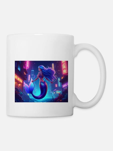 Cyber Mermaid – Neon Ocean Queen - Tasse - Weiß