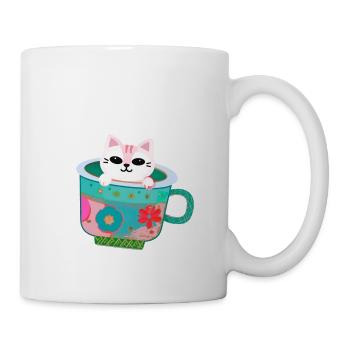 Cat, coffee cup, colorful, illustration, mug - Mug - white - Right