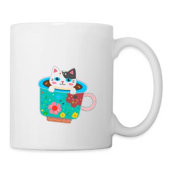 Cat, coffee cup, colorful, illustration, mug - Mug - white - Right
