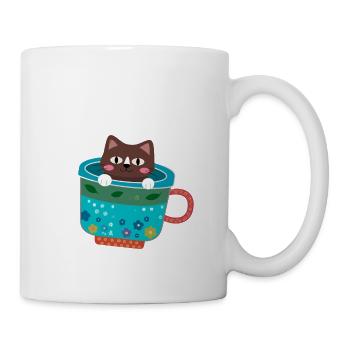 Cat, coffee cup, colorful, illustration, mug - Mug - white - Right