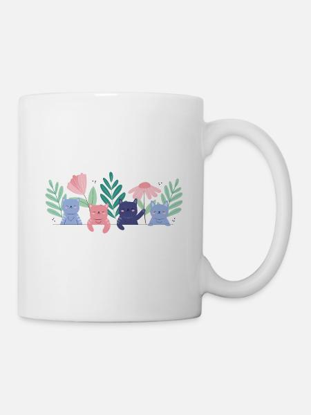 Whimsical Cat Garden Illustration - Mug - white