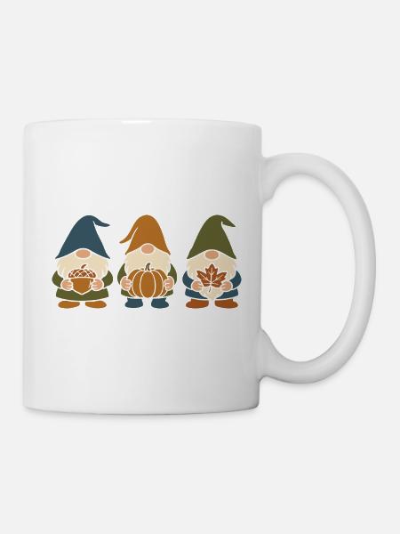 Drei Gartenzwerg-Wichtel Motiv für den Herbst - Tasse - Weiß