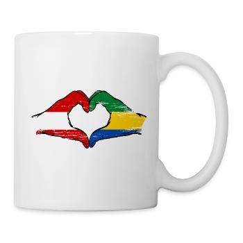 Drapeau de l'Autriche et du Gabon, mains en forme de cœur utilisées - Mug blanc - blanc - Droite