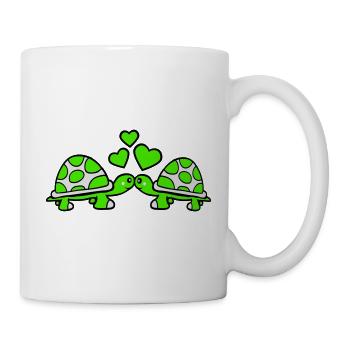 2 tortues se câlinant, un doux couple qui s'embrasse, une équipe amoureuse - Mug blanc - blanc - Droite