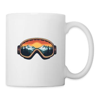 Lunettes de ski avec panorama de montagne et coucher de soleil - Mug blanc - blanc - Droite