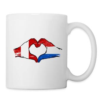Drapeau Pérou-Hollande, mains en forme de cœur, utilisé - Mug blanc - blanc - Droite