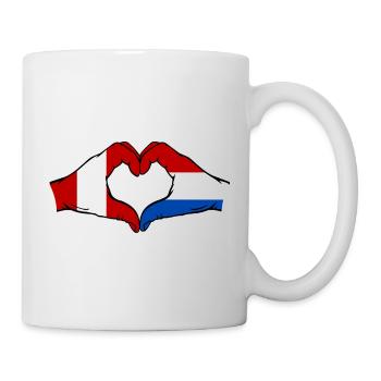 Drapeau Pérou-Hollande, mains en forme de cœur, utilisé - Mug blanc - blanc - Droite
