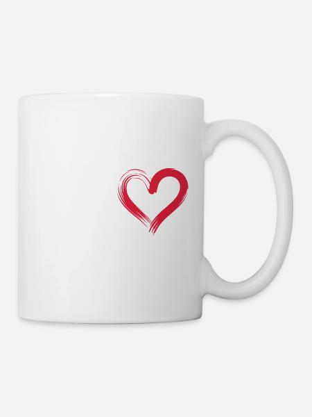 Herzschlag Linie mit rotem Herz - Tasse - Weiß