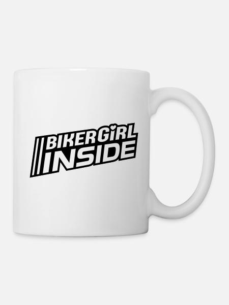 Biker Girl inside Schriftzug (Farben änderbar) - Tasse - Weiß