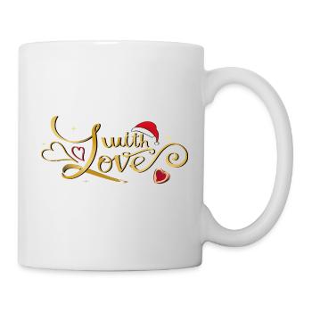 Goldener Liebes Schriftzug mit  Weihnachtsmütze - Tasse - Weiß - Rechts