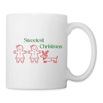 Noël – Filles en pain d’épices et teckels (texte vert - Mug blanc - blanc - Droite
