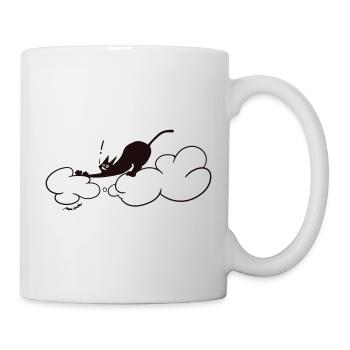 Niedliche schwarze Katze auf Wolken – minimale Katzenillustration - Tasse - Weiß - Rechts