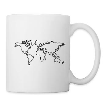 Weltkarten-Linienzeichnung - Tasse - Weiß - Rechts