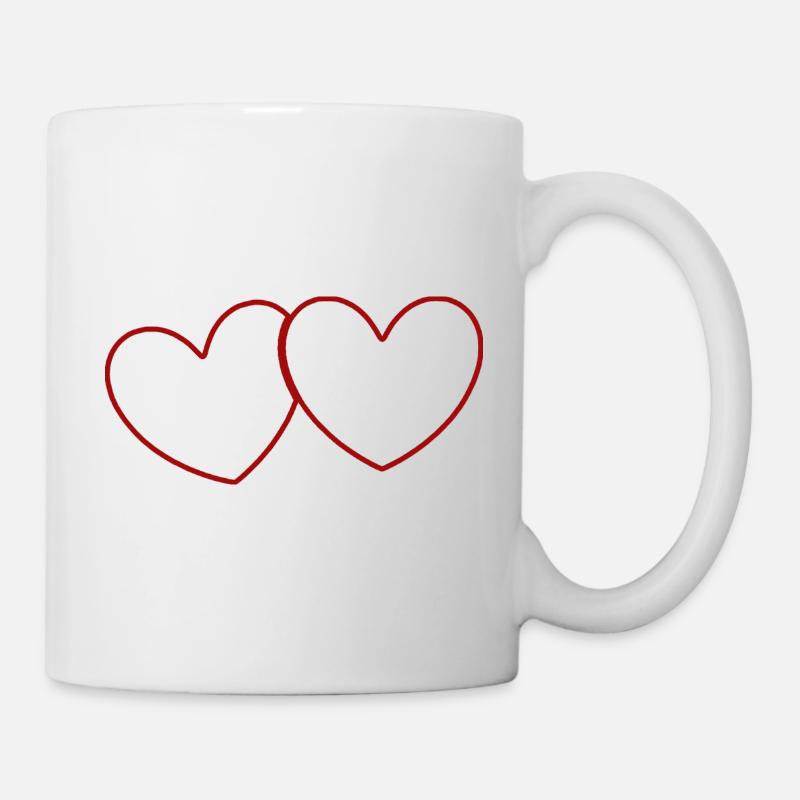 2 rote Herzen Herz Geschenk Valentinstag - Tasse - Weiß