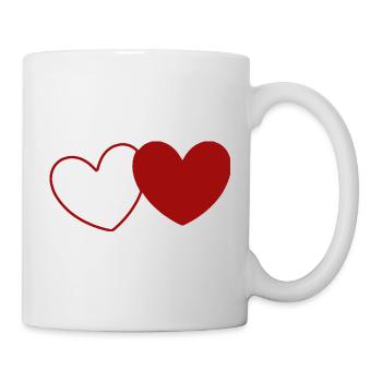 2 rote Herzen Herz rot Geschenk Valentinstag - Tasse - Weiß - Rechts
