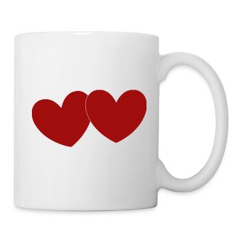 2 rote Herzen Herz rot Geschenk Valentinstag - Tasse - Weiß - Rechts