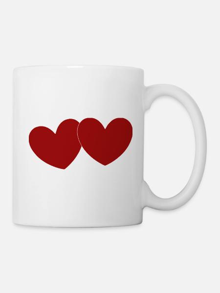 2 rote Herzen Herz rot Geschenk Valentinstag - Tasse - Weiß