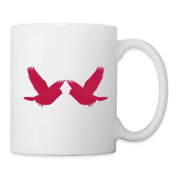 Zwei Vögel in Magenta – grafisches Aquarell Design - Tasse - Weiß - Rechts