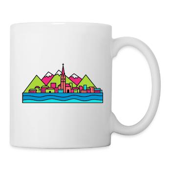 Lugano City Skyline Lake View Modern Line Art - Mug - white - Right