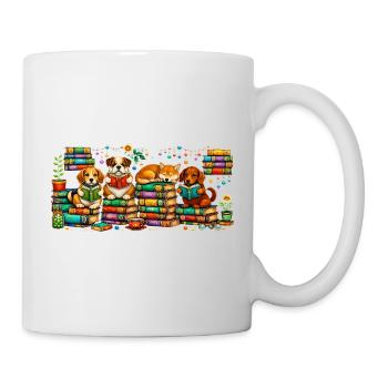 Lesende Hunde mit Bücherstapeln - Tasse - Weiß - Rechts
