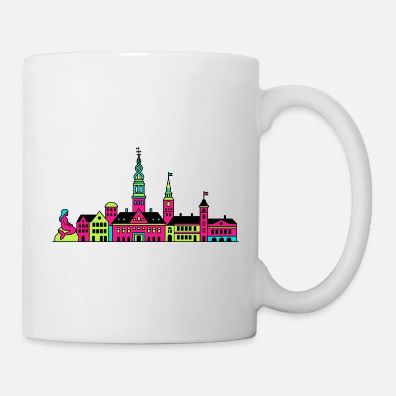 Kopenhagener Stadtsilhouette Meerjungfrauenkunst - Tasse - Weiß