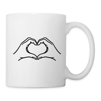 Love Heart Hands Outline – Minimal Romantic Symbol - Tasse - Weiß - Rechts