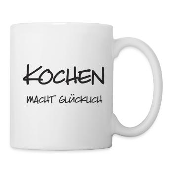Kochen macht glücklich – Schriftzug für Kochliebha - Tasse - Weiß - Rechts