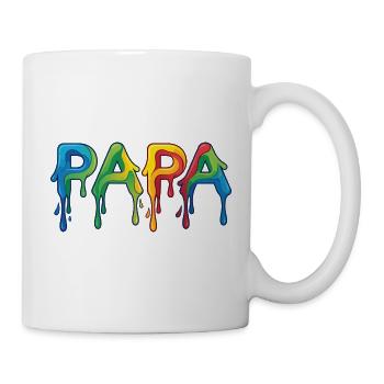 PAPA Schriftzug Regenbogen Tropfen - Vatertag - Tasse - Weiß - Rechts