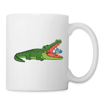 Lachendes Krokodil mit Vogel - Tasse - Weiß - Rechts